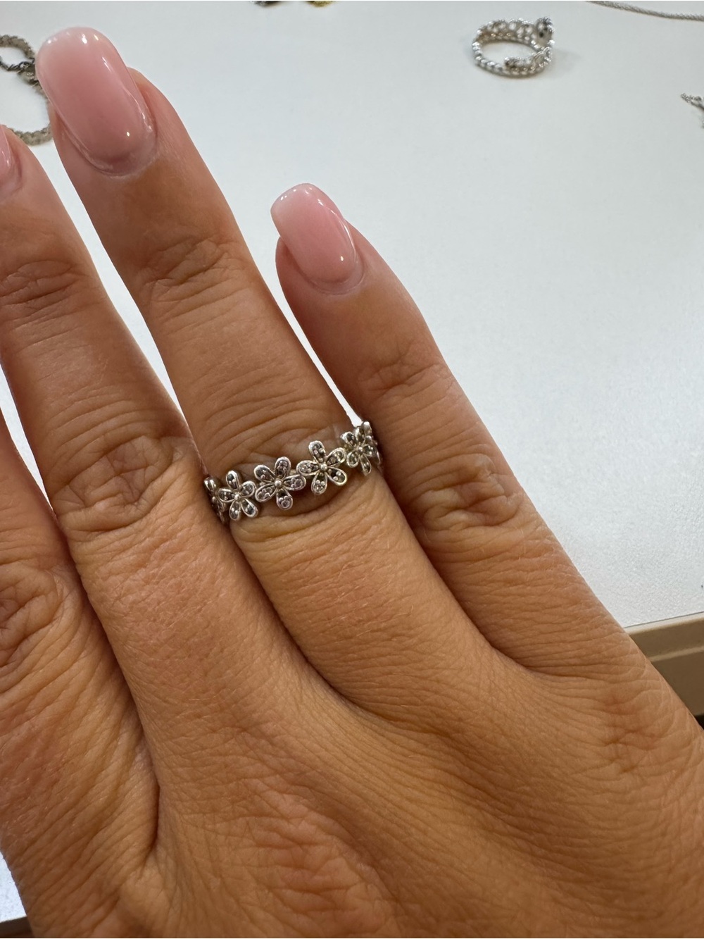 Pandora Silver Floral Band Ring